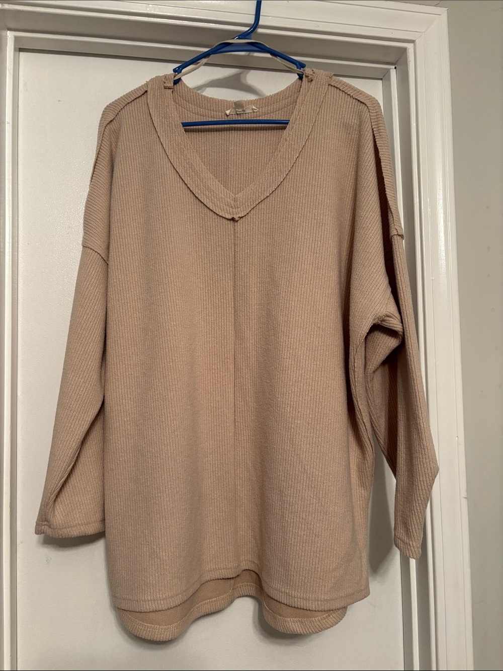 Easel Beige V-Neck Ribbed Women's Sweater